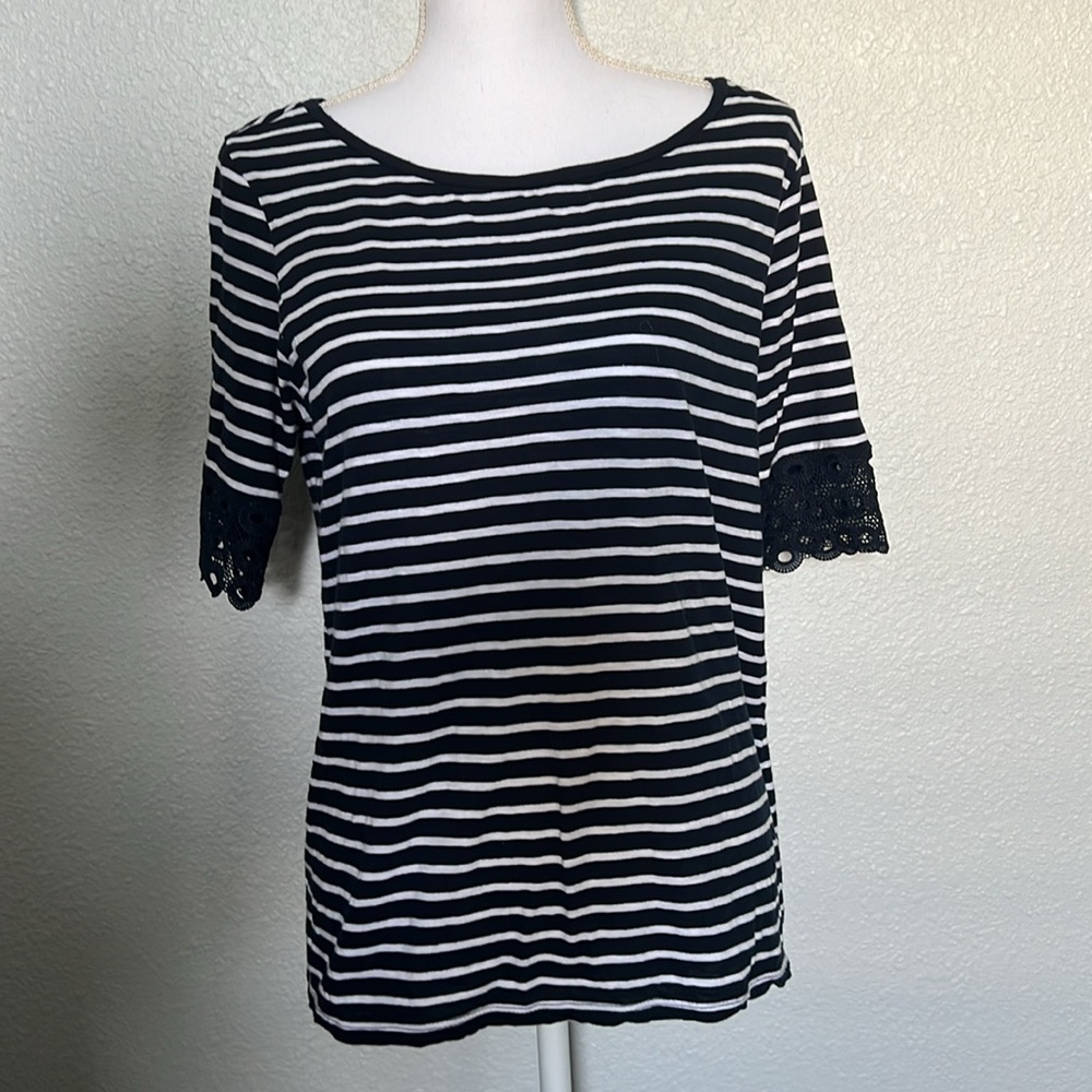 LOFT Black and White Striped Top Sz. Med.